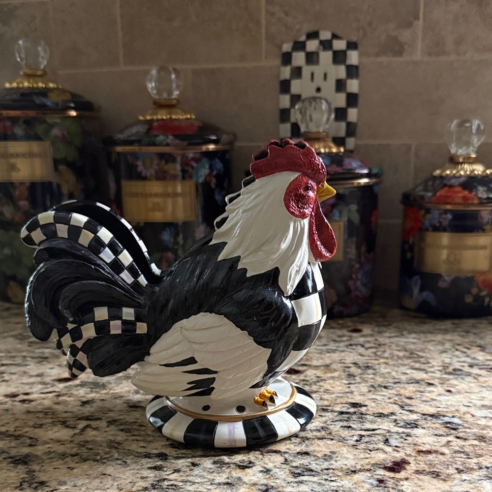 Mackenzie Childs Black and White Rooster Napkin Holder